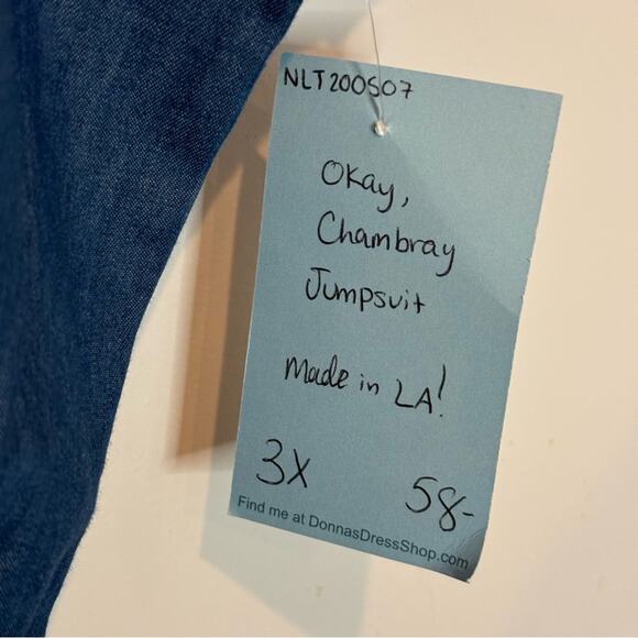 NWT No Less Than Chambray Short Sleeve Tie Waist Wide Leg Jumpsuit 3X - Picture 8 of 10